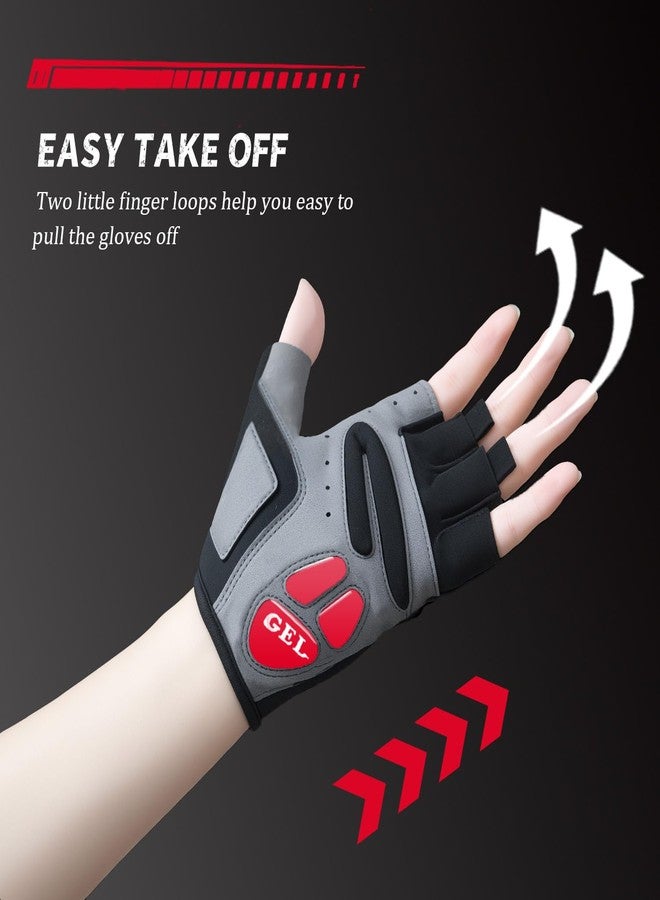 Rioomui Cycling Gloves,Gel Padded Bike Gloves for Men Cycling,Anti-Slip & Shock-Absorbing Lightweight & Breathable Design Road Bicycle Half Finger for Women 2503-Red-L - Image 3